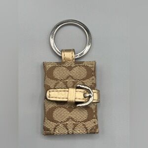 Coach Signature Canvas Picture Frame Keychain – Holds 2 Photos, Gold Trim